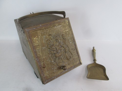 Vintage brass coal scuttle box - brass,