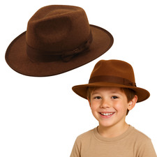 Kids Brown Explorer Hat – Child’s Felt Fedora Costume Hat for Adventures