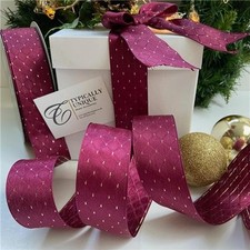 5 Metres Christmas Ribbon Wire Edged Burgundy Plum Gold Craft Bow Garland 'Wine'