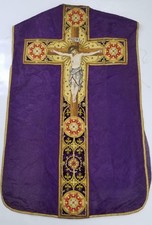  Antique French Silk Brocade Church Priest Vestment Roman  Chasuble 101x67cm 