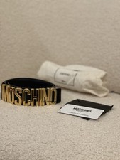 MOSCHINO WOMENS BLACK LEATHER LOGO BELT SIZE 40