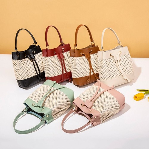 Fashion straw woven bucket bag - straw,