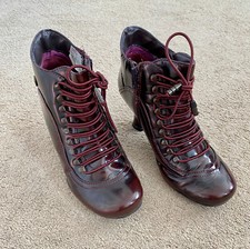 Hush Puppies Vivianna Patent Burgundy Victorian Heel Steampunk Ankle Boots Sz 4