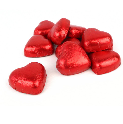 Milk chocolate red foil hearts - red,