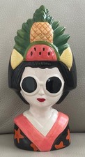 Pineapple Melon Hat Oriental Lady Vase, Face Pot, Fruit Woman Figurine Planter