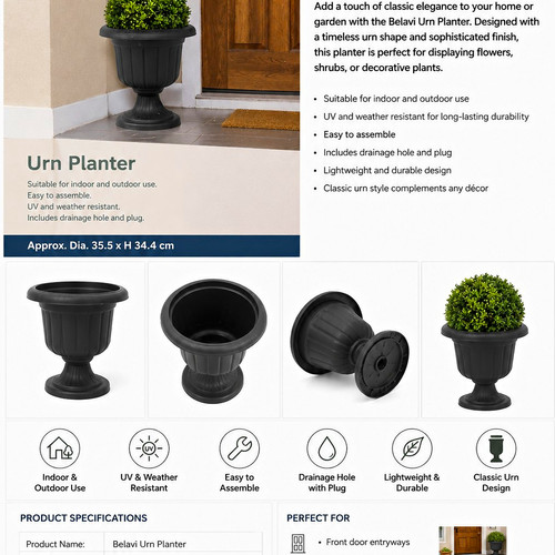 Belavi urn planter black - urn,