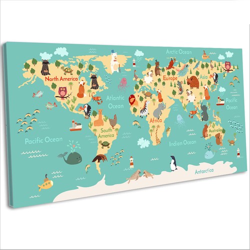 Animals world map canvas - animals, print