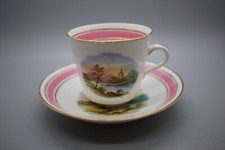 Minton Tea Cup & Saucer Pink Rim Hand Painted Castle Scene 851