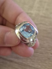 Large Swiss Blue Topaz 925 Sterling Silver Ring