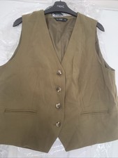 F&F Khaki Green Waistcoat Size 16 With Buttons And Faux Pocket Details