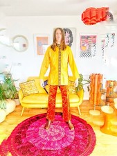 RARE Gordon King Orange Crushed Velvet Flares Mod Dandy Hippie Carnaby Street