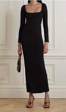 SKIMS KIM KARDASHIAN Ribbed Silky Soft jersey Long Sleeve Maxi Dress Black Small