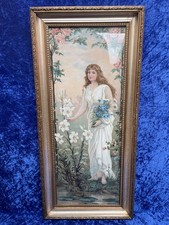 Tall  26'' x 12'' Framed Antique Art Nouveau 'SUMMER' Lady in White Print c.1900
