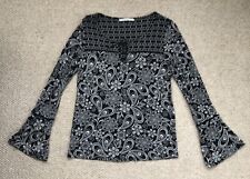 Ladies Black Long Sleeved Top, Hippy Boho Jersey Floral Top Size 10