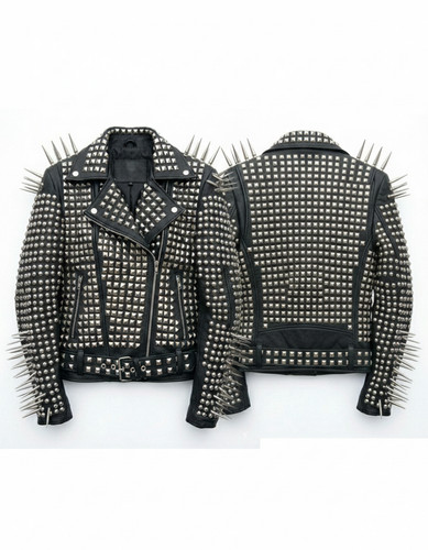 Men black leather spiked - black,