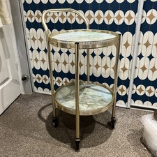 Vintage 2 Tier Drinks  Cocktail Trolley Marble Effect Design By Sylvan Uk