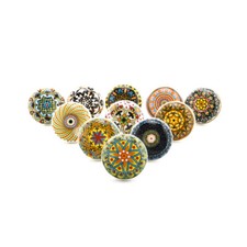 ⭐ 10 x Round Multicoloured Mix Ceramic Knobs Door Handle Cabinet Drawer Cupboard