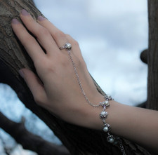 Sterling Silver Hand Chain with Pearl Dainty Finger Bracelet, Statement Jewelry