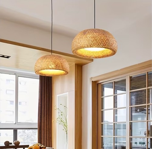 Woven bamboo pendant light - bamboo,