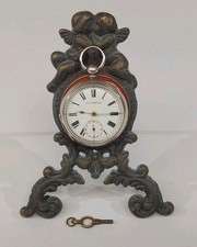 Antique Victorian Cherub Pocket Watch Stand & Silver key Wind Pocket Watch. W/O.