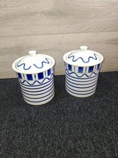 Pair Of Habitat White And Blue Kitchen Storage Jars.  In Very Good Condition