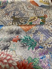 @@scraps,  Japanese kimono silk fabric / smooth weave, light grey base AP12