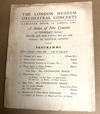 GWENDOLINE MASON Harp MALCOLM SARGENT Concert Programme 1929