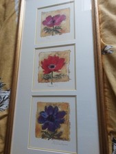 Nel Whatmore - Anemone Trio -  Framed Mounted Floral set - Contemporary Print