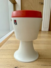 Vintage 70s Flair Netherlands Space Age Sewing Basket/Stool White & Orange