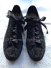 Customised All Black Converse Luxury Crystal Bling Sparkle UK Sizes 3-7