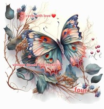 FURNITURE TRANSFER RUB ON WATERSLIDE STICKER BOHO PINK &  BLUE BUTTERFLY ART   ❤