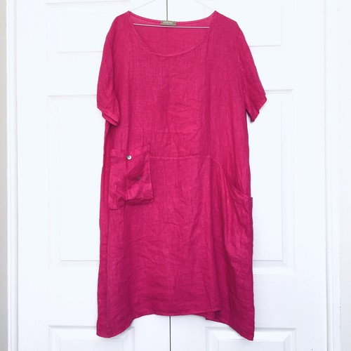 Linen summer dress - dress, pink