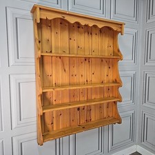 Vintage Rustic Pine Wall Shelf Wooden Farmhouse Shelving Display Plate Rack Wood