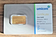 2.5g Umicore Gold Bar 999.9