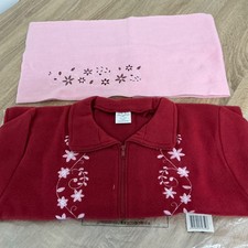 New Anne de Lancay Burgundy Fleece Bed Jacket & Pink Scarf - Size Small