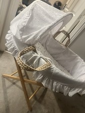 White Wicker Moses Basket with Mattress and Liner