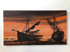 Fishing Boats at Dusk - Oil on