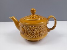 Royal Worcester Crown Ware Teapot - Mustard Colour -  16 cm - Knob Repair