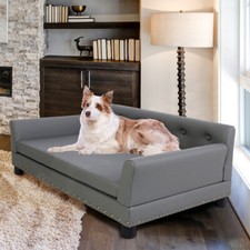 Pet Sofa Bed Elevated Dog Couch Chair Leather Lounge ffor Medium Large Dogs