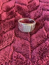 9ct Yellow Gold 4 Row Diamond Gents Chunky Signet Ring Size W