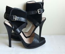 POLLINI Italy Ankle Strap Heel Sandals 5 Black Suede Leather Shoes Booties £399