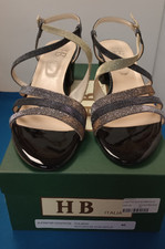 Ladies HB Italia Strappy black/Gold Strappy Shoes Size 7 Eur 40 - Boxed