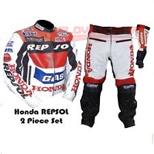 HONDA GAS REPSOL COWHIDE LEATHER MOTORBIKE MOTORCYCLE ARMOURED 2 PIECE SUIT