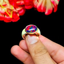 6ct Natural Black Opal Ring 925Silver Band 14K Gold Rim| Handmade Statement Ring
