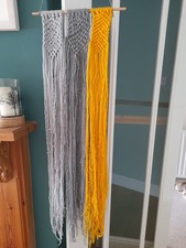 Macrame wall hanging yellow grey yarn wool and wood VGC