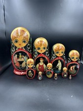 Vintage Russian large 10pc Matryoshka W Hand painted scenes nesting doll signed