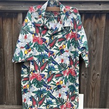 CARIBBEAN by BONART Mens  Short Sleeve Tropical Parrot Bird Print Shirt Size XL.