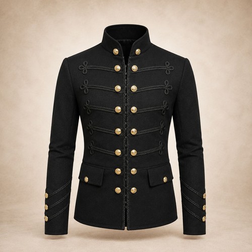 Men black wool military - wool,