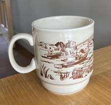 Rare Vintage Kilncraft River Life England/Trout Fishing/Boating Nature Cream Mug