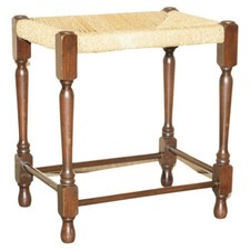 VINTAGE CIRCA 1940'S DUTCH BENCH STOOL WITH ROPE WOVEN RUSH STYLE SEAT